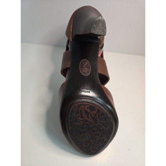 Sofft Brown Leather Peep Toe & Sides high heels w/zip up back Cognac Sz 8.5 M - Picture 10 of 12